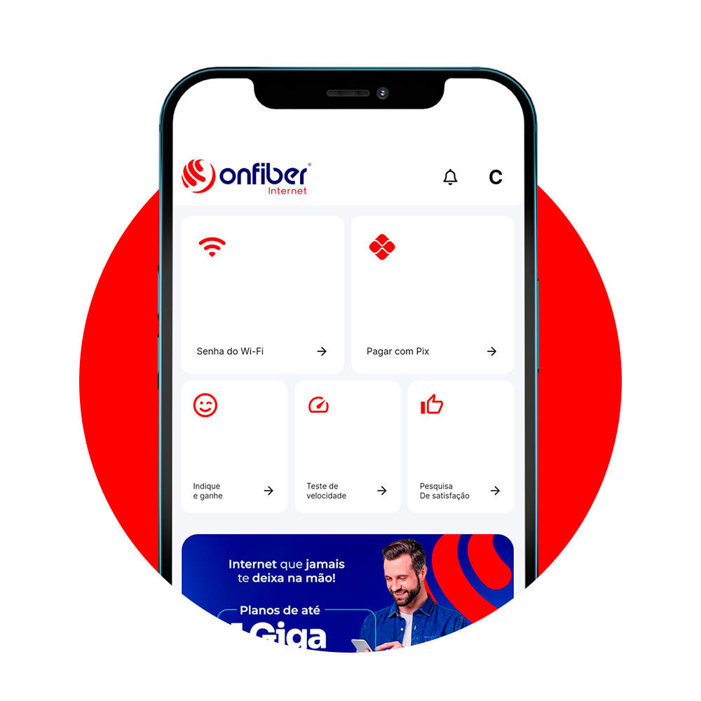 Mockup do aplicativo Onfiber